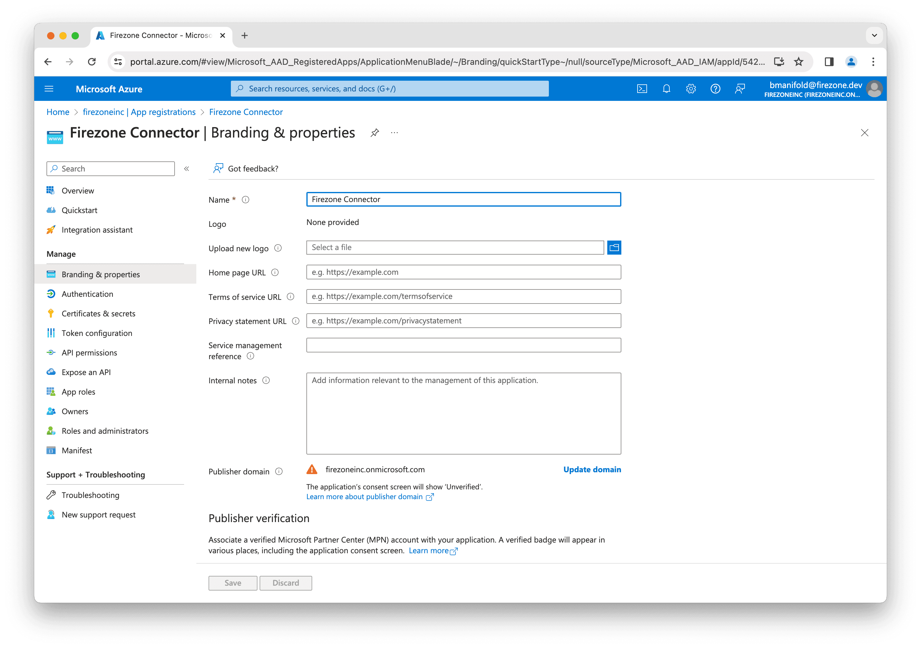 optional branding and info